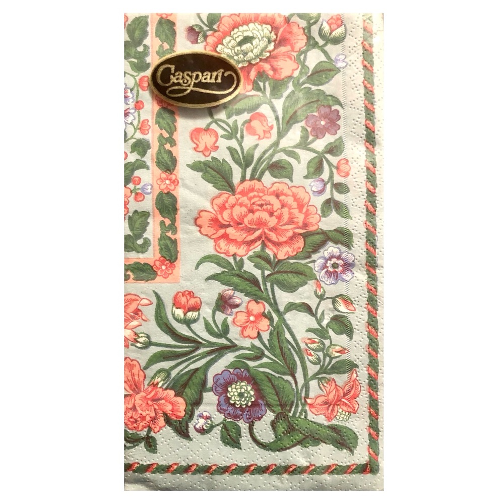 Caspari Two (2) Coral & Green Bouquet Individual Decoupage Guest Towel Napkins
